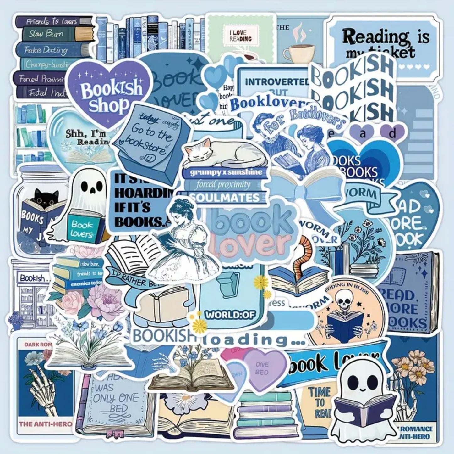 Blue Book Lover Aesthetic Stickers (50pcs)