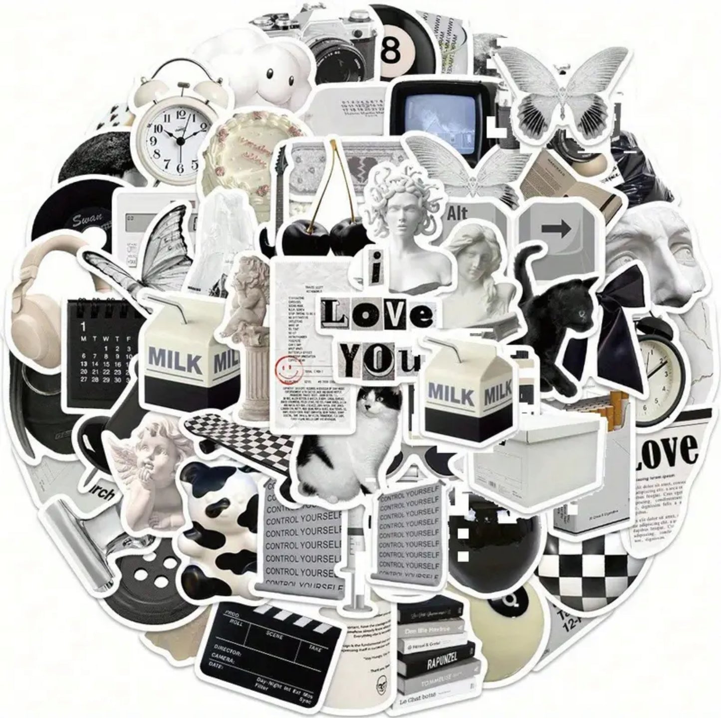 Y2K Monochrome Stickers (50pcs)