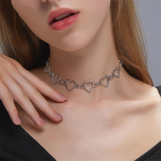 Korean Goth Metal Heart Chain-Choker