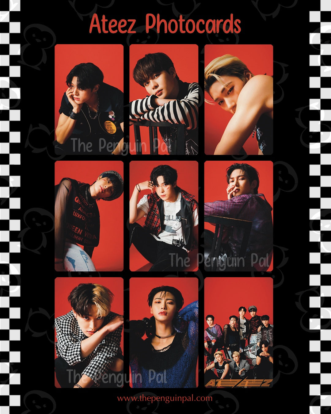 Ateez Cawaii Double sided Photocards (9 pcs)