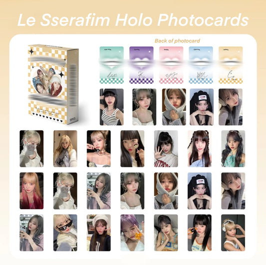 Le sserafim Heart Holographic double sided Photocards (55 pcs)