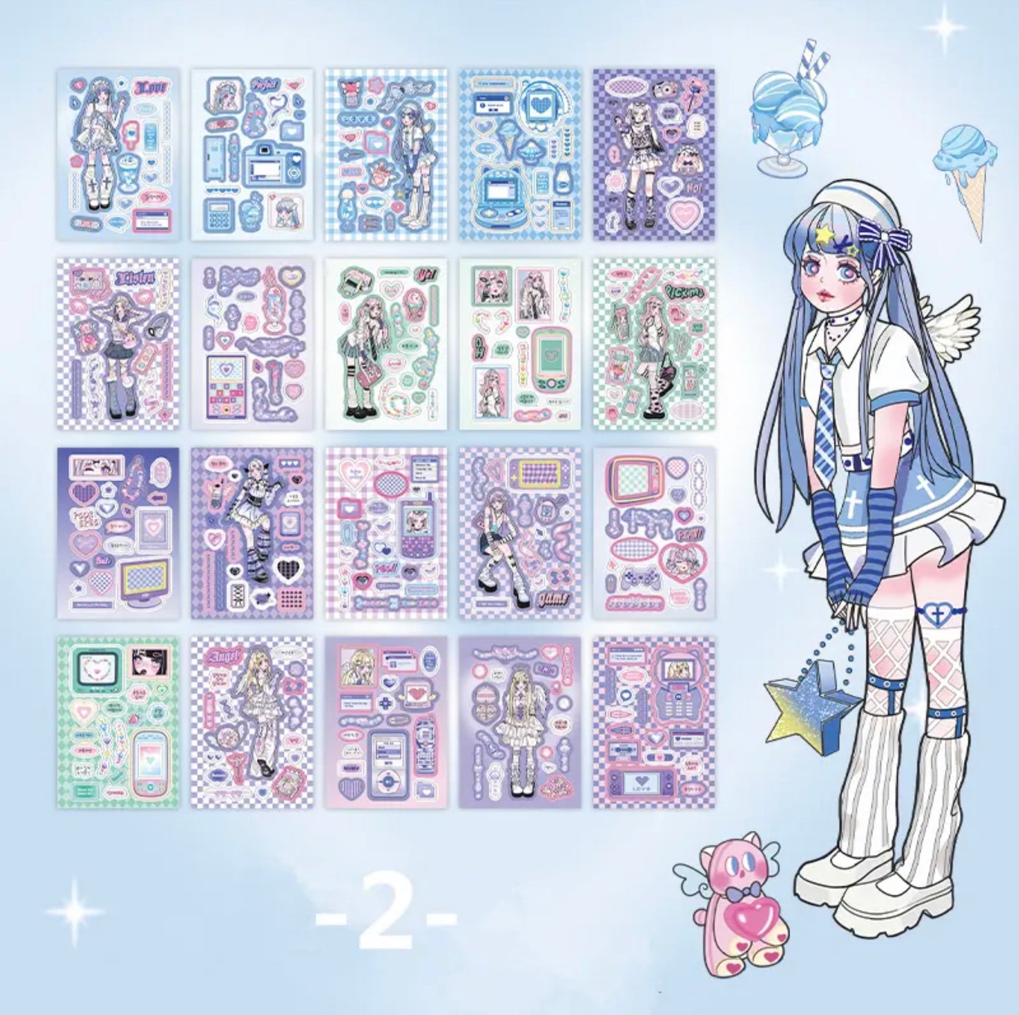 Angel-Devil Kawaii Sticker Book (20 Sheets)