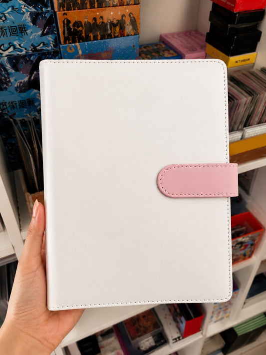 A5 Photocards Leather White Binder with Pink Strap
