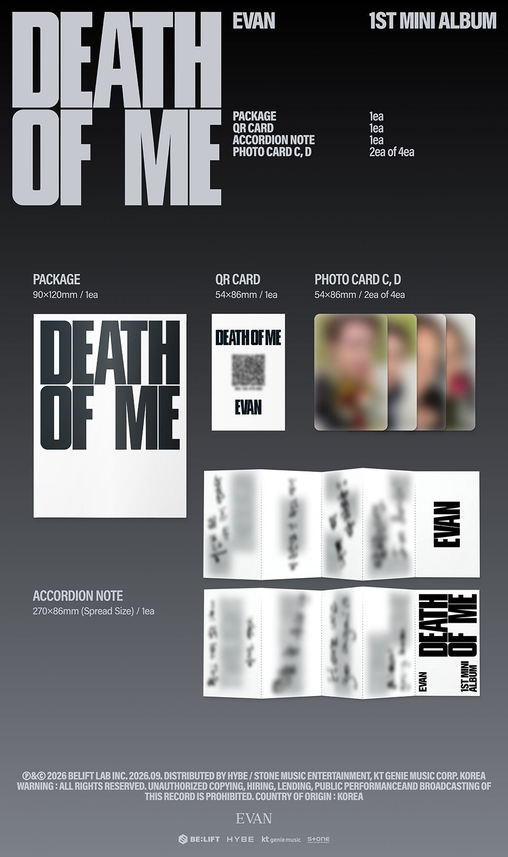 PREORDER EVAN - DEATH OF ME OFFICIAL ALBUM WITH WEVERSE GIFT