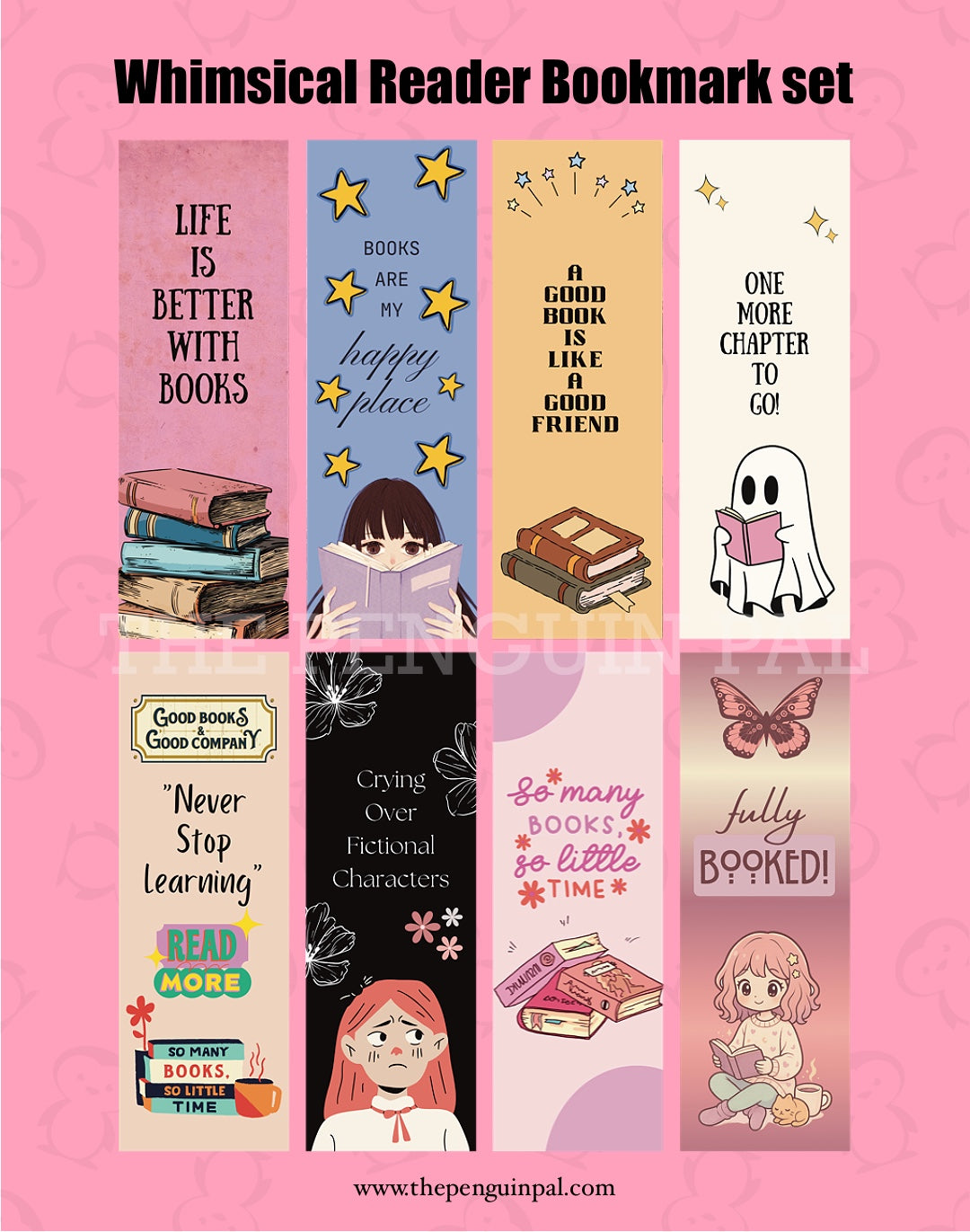 Whimsical Reader Bookmarks Set (8 pcs)