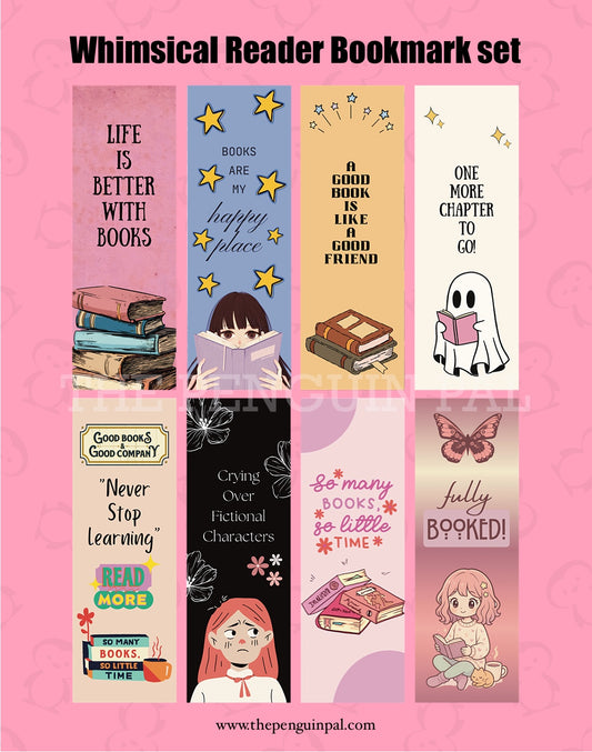 Whimsical Reader Bookmarks Set (8 pcs)