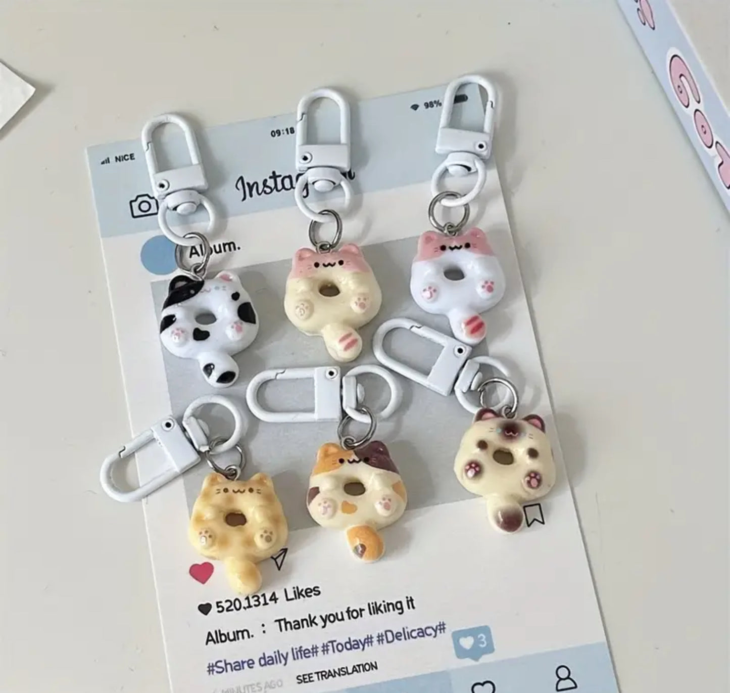 Cat donut kawaii keyring set (6 pcs)