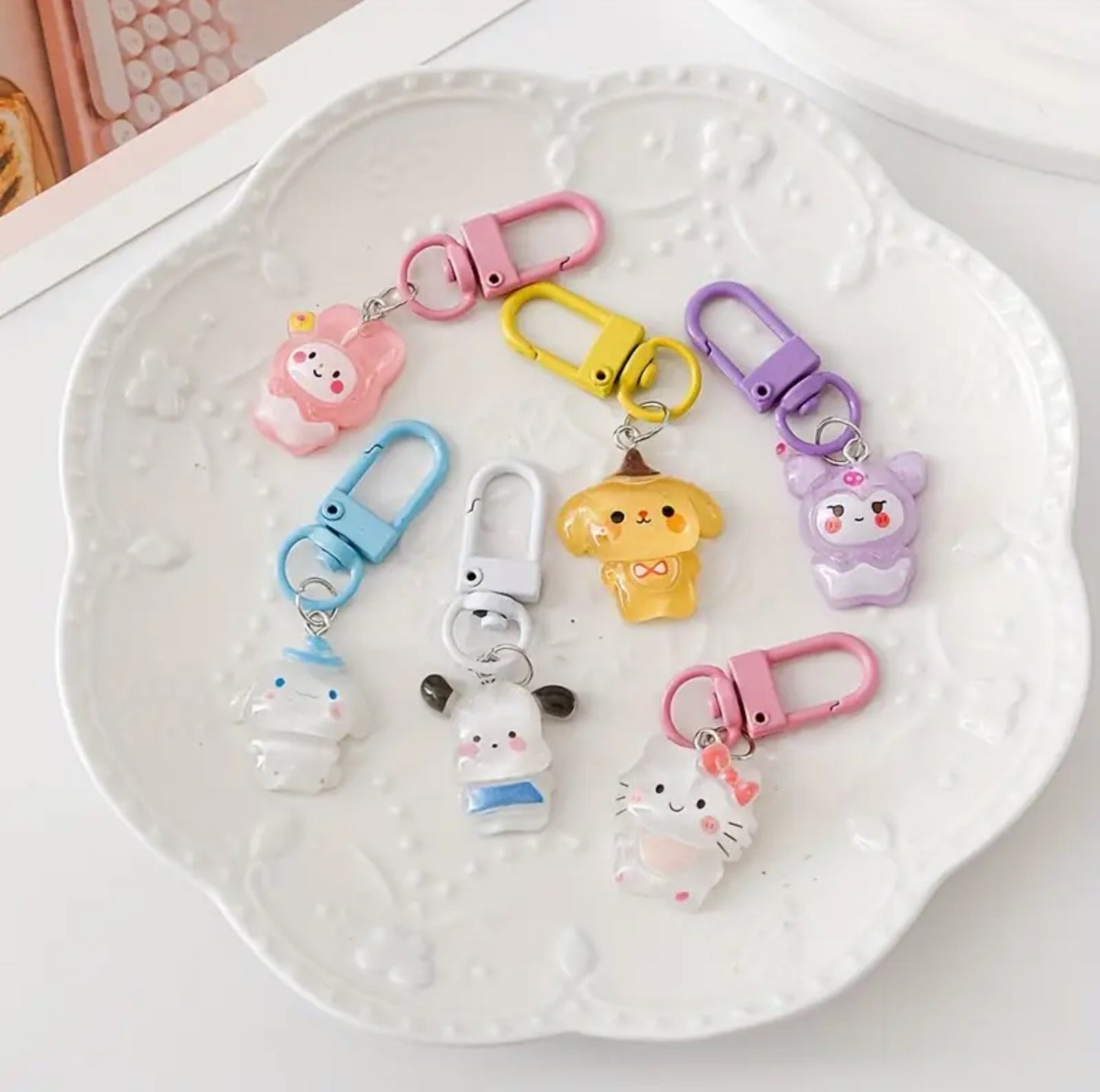 Sanrio charm glitter keyring set (5 pcs)