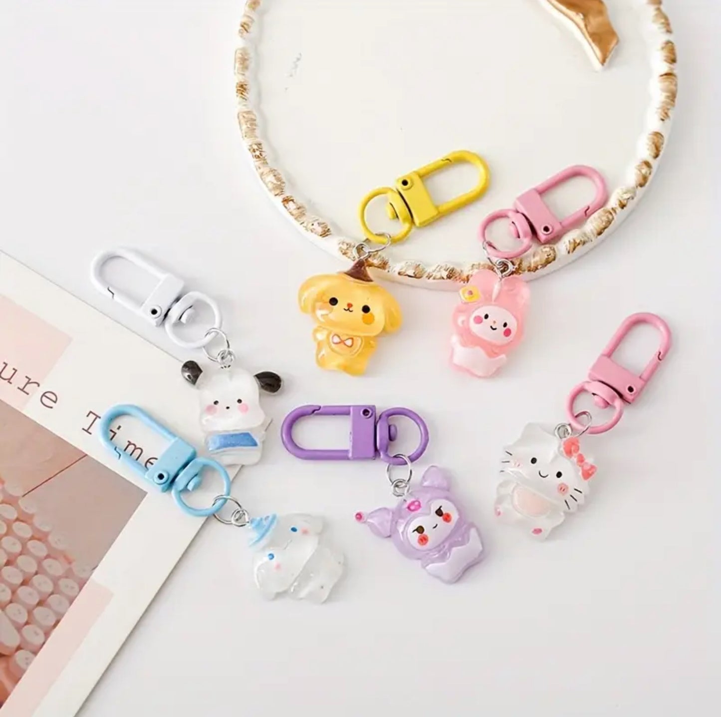 Sanrio charm glitter keyring set (5 pcs)
