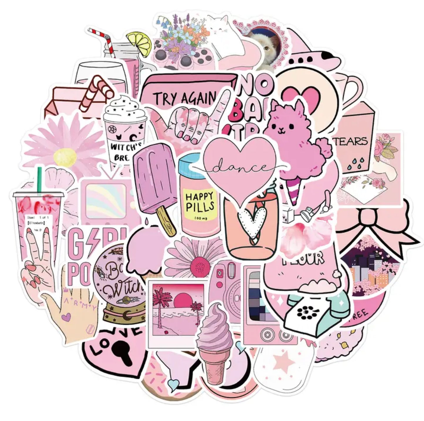 Pink Girl Aethetic Stickers (50pcs)